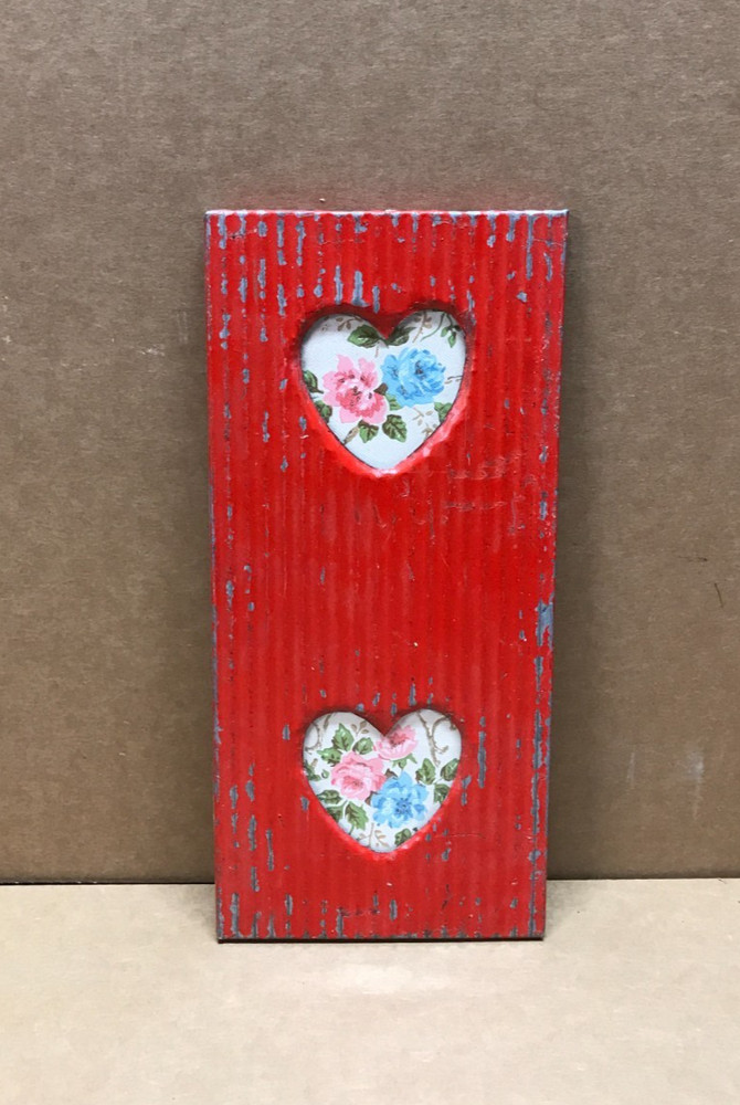 VTG 5×11 Multi Double Heart 3″ Photo Tin Ceiling Metal Picture Frame Old 672-26B