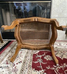 Antique Luise XV Style Walnut Rococo Carved Wooden Bench/Coffee Table W/Cane Top