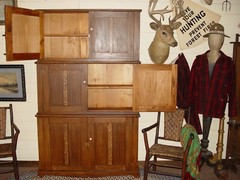 19th c. Butternut Grain Decorated 3 Piece Stacked, Graduating Cabinet