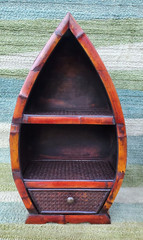 Pair Of Vintage Dark Rattan Wicker & Bamboo Shelves with Drawers
