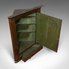 Antique Corner Cabinet, English, Georgian, Oak, Hanging, Cupboard, Circa 1780