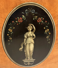 Adam Style Walnut & Satinwood Linen Cabinet with Painted Oval Panels