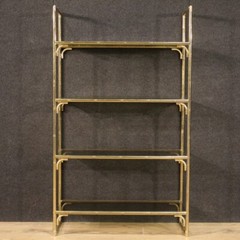 Bookshelf in gold metal faux bamboo etagere vintage 4 shelves glass furniture
