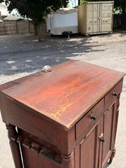 Antique paint decorated primitive country store cabinet cupboard podium folky