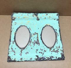 VTG Shabby Green Double 4×6 Oval Photo Ceiling Tin Picture Frame Old 662-26B