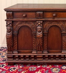 Antique English Renaissance Style Sideboard Server Entry Buffet Oak c.1930-40s