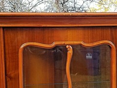 French vintage Country provincial double door footed Curio display cabinet