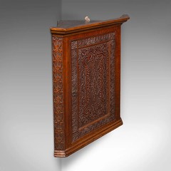 Antique Corner Cupboard, English, Wall Cabinet, Chippendale Revival, Victorian