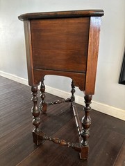 Antique 20s Jacobean Revival Gothic Copper Lined Wood Humidor Cabinet Side Table