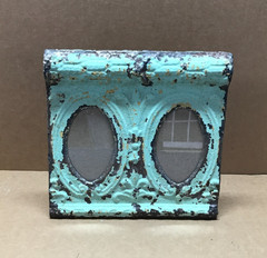 VTG Shabby Green Double 4×6 Oval Photo Ceiling Tin Picture Frame Old 662-26B