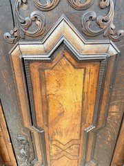 18th C Renaissance German Gründerzeit Carved Oak Raised Panel Cabinet Wardrobe