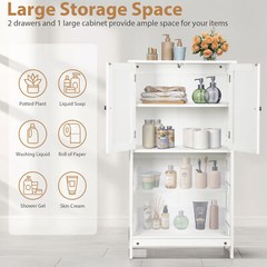 43.5″ Multi-Purpose Storage Cabinet with Adjustable Shelves, 2 Drawers White