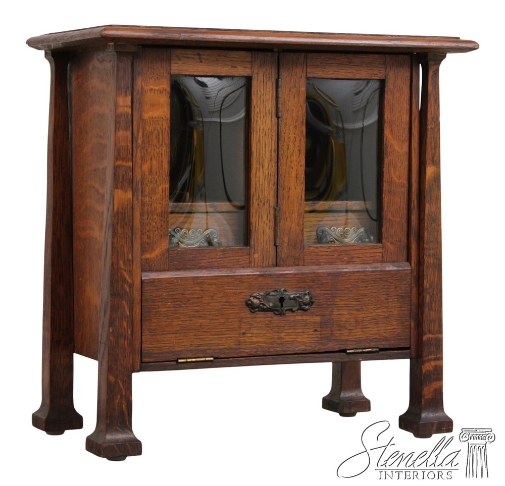 F73843: Antique Arts & Crafts Diminutive Mission Oak Smoking Cabinet