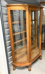 Antique Larkin Oak China Cabinet Quarter Sawn Curved Glass Claw Feet c1910