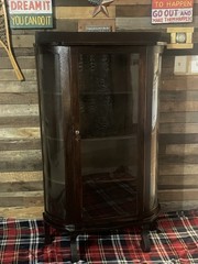 Antique Solid Oak Beautiful Unique Curved Glass Curio China Cabinet