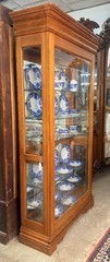 Vintage Oak Curio Cabinet With Side Opening Glass Doors Beaded Time Display Case