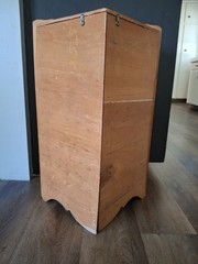 Vtg. corner cupboard with distinctive scalloped cutouts – 3 Tier – Oak In Color