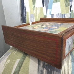 Vtg Oak Wood Medicine Cabinet Hand Painted Primitive Spice Rack Shelves Signed