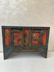 Rare Antique Hand-Painted Wooden Cabinet Cupboard Chest – Folk Art Rustic Decor