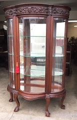 CARVED MAHOGANY BEVELED GLASS CHINA CABINET, ATTR. R. J. HORNER