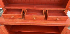 English One Piece Pine Step Back Cupboard in Red Wash