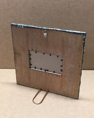 VTG Shabby Photo 3×5 Tin Ceiling Metal Teal Blue Picture Frame Old 674-26B