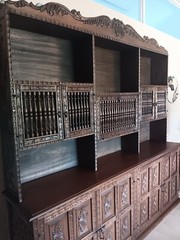 Peruvian Antique Unique Hand Carved Wood Tall Cabinet 1950s Good Condition