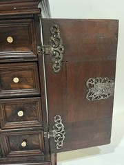 Late 18th C. Dutch 2 Door Walnut Cabinet W/ Secret Drawer & Compartments