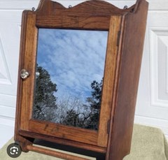 Antique Wall Mounted Wood Medicine Cabinet Mirrored Door 17x24x5.5 in
