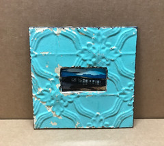 VTG Shabby Photo 3×5 Tin Ceiling Metal Teal Blue Picture Frame Old 674-26B