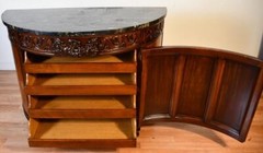 1910 Antique French Walnut & Satinwood Hand painted and Marble topDemi-lune