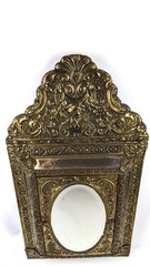 Antique Ornate Brushes Hammered Brass Mirrored Cabinet Shoe Shine Cabinet