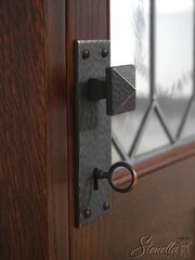 73379: STICKLEY Roycroft Mission Oak Leaded Glass Cabinet