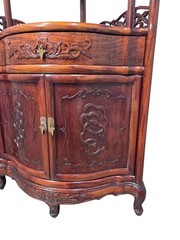 Vintage Chinese Solid Rosewood Corner Etagere Cabinet Carved Whatnot Shelf Heavy