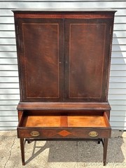 Antique Inlaid Mahogany / Walnut Edwardian Style China Cabinet Bookcase Bar