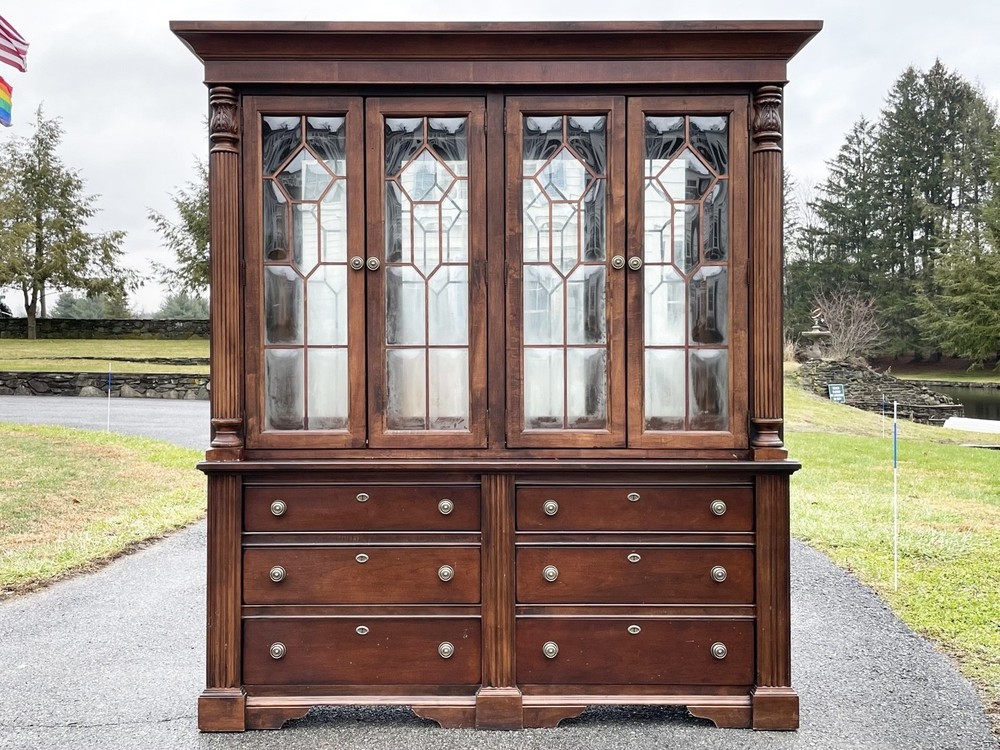 Vintage Bubble Glass Georgian Style Mahogany Breakfront
