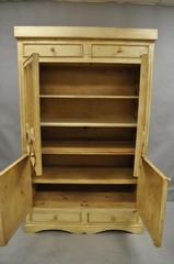 French Country Provincial Distressed Knotty Pine Wood 2 Part Cupboard Cabinet