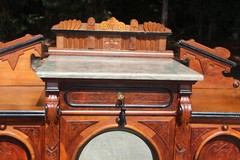 Burl Walnut Victorian Marble Top Credenza Cabinet Sideboard Bar ~ Ca.1870