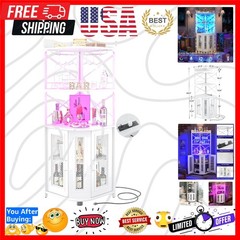 Corner Wine Cabinet Industrial with Power Outlet LED Black
