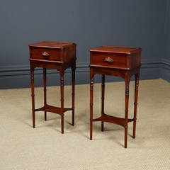 Antique English Victorian Small Pair Mahogany Bedsides Locker Tables Nightstands