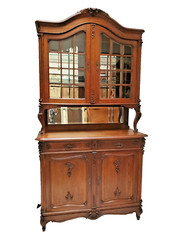 French Louis XV Oak Display China Cabinet Display Hutch with Beveled Glass 1900s