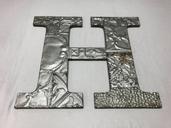 Decorative Salvaged Tin Ceiling 16″ Patchwork Silver Metal Letter H Old 1627-23B