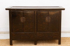 Antique Black Lacquer Chinoiserie Buffet Cabinet, Asian Lacquer Cabinet