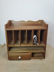 Old Time Wood Wooden Desk Office Letter Drawer Box Organizer Porcelain Knob 12″