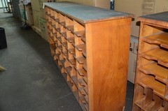 Vintage Antique Oak Front Mail Sorting Open Face Cabinet 78X18.5X44 Inches High