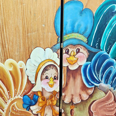 Vintage 1982 Hand Painted Solid Wood Spice Cupboard Chicken Family Wanda Art