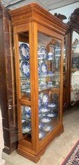 Vintage Oak Curio Cabinet With Side Opening Glass Doors Beaded Time Display Case