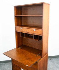 Mid Century Modern China Cabinet Hutch Bassett Walnut Drop Desk Vintage Drawers