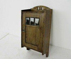 Vintage Kitchen Apothecary Bathroom Cabinet Hand Carved Wood Leaded Glass Door
