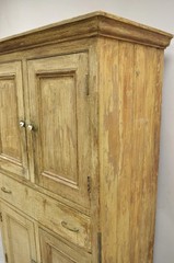 Antique French Country Farmhouse Beige Distressed Paint Kitchen Cupboard Cabinet